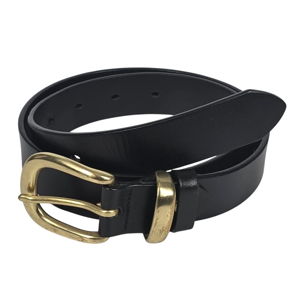 WOLKSPRONG WOMEN’S BLACK HANDMADE 100% ITALIAN LEATHER 34"L BELT – BRASS BUCKLE